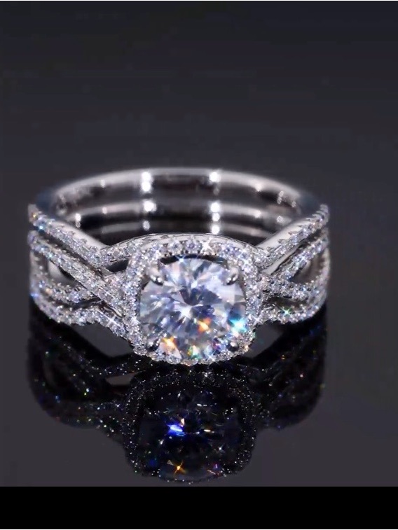 Gra Certified Moissanite Halo Bridal Ring Set S925 Sterling Silver Size 7